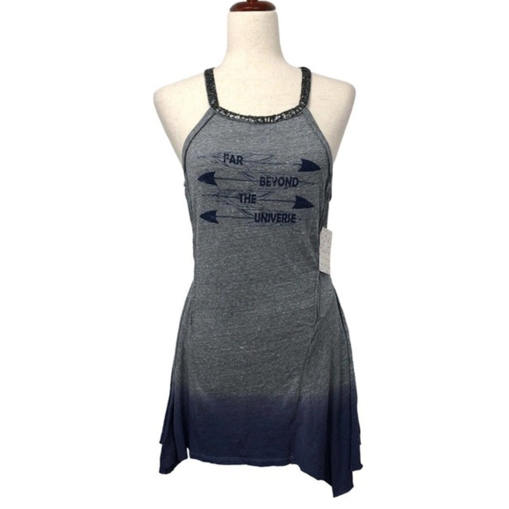 NWT Free People Universe Crystal Arrow Tank Top Womens Medium Heather Gray Ombre - Picture 2 of 16